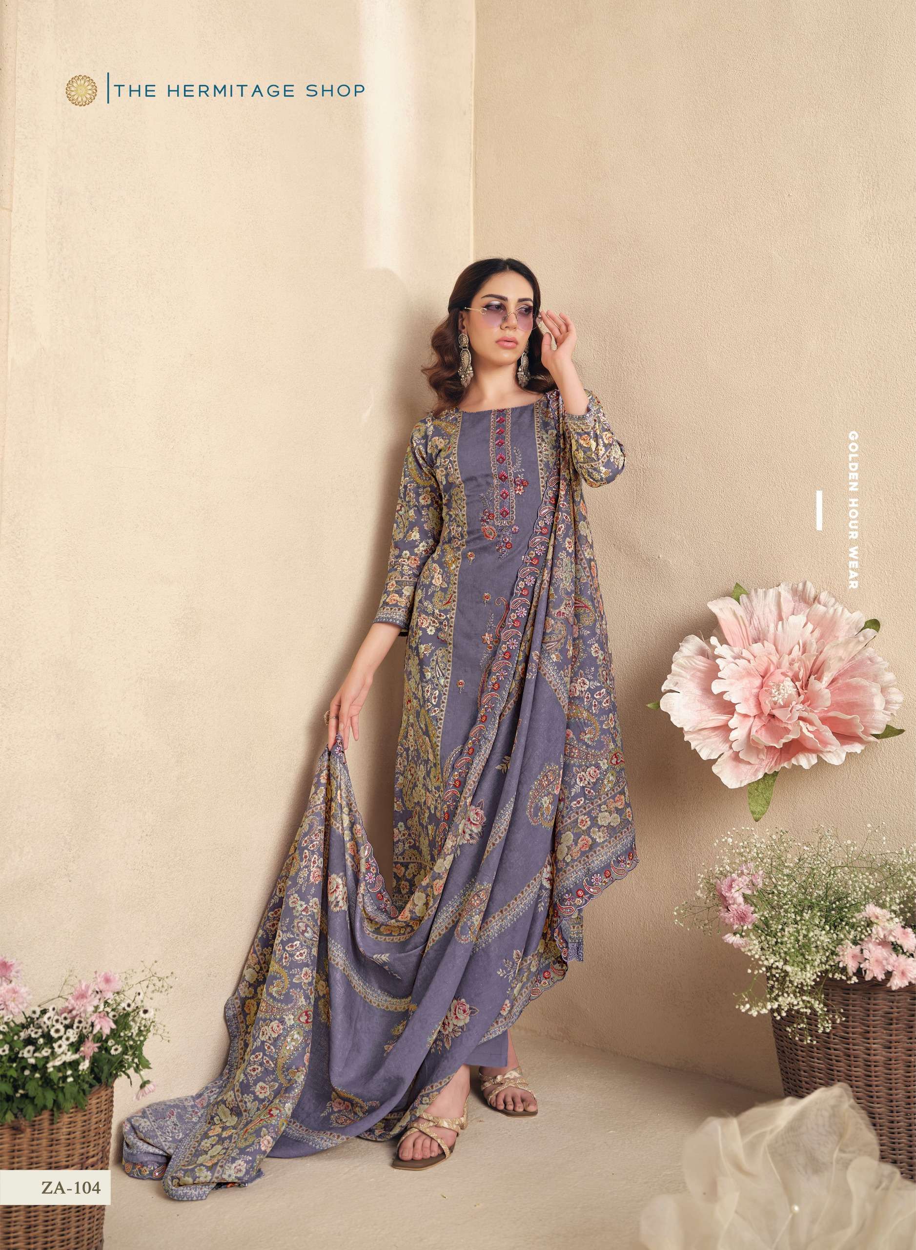 THE HERMITAGE SHOP ZAIRA VOL 2 GIZA PK LAWN EMBROIDERIES SALWAR KAMEEZ AT UNSTITCH BRAND APPAREL